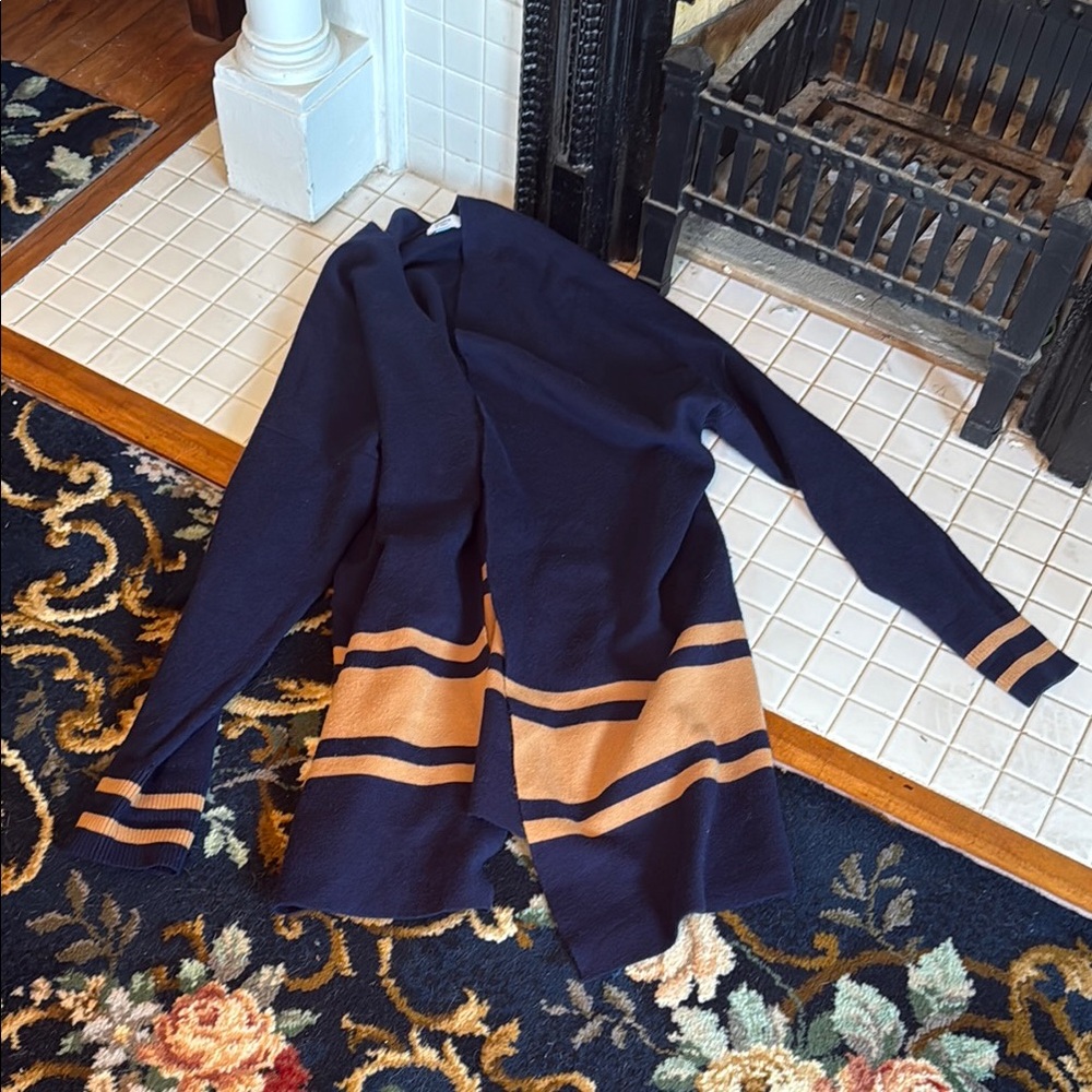 Crown & Ivy Navy Cardigan with Tan Stripes